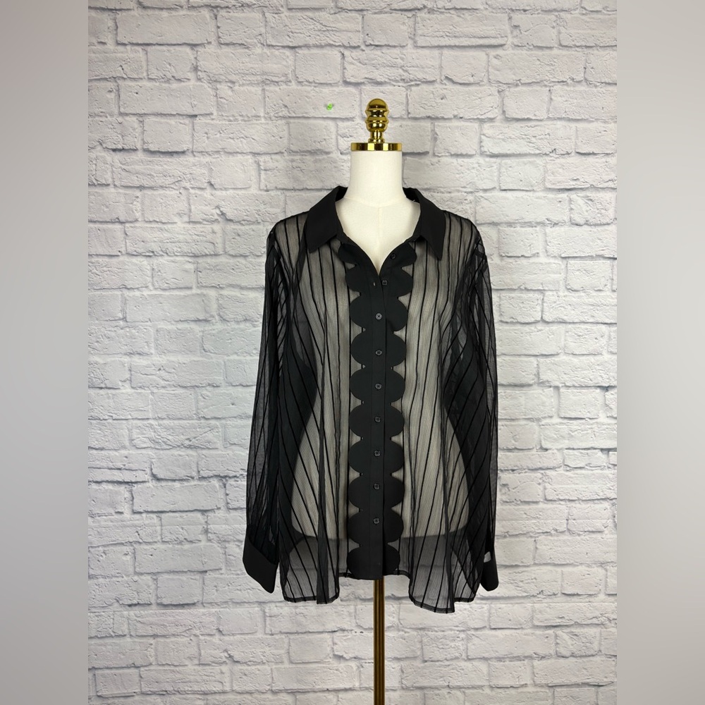 ModCloth Sheer Button down size Large - Picture 2 of 7